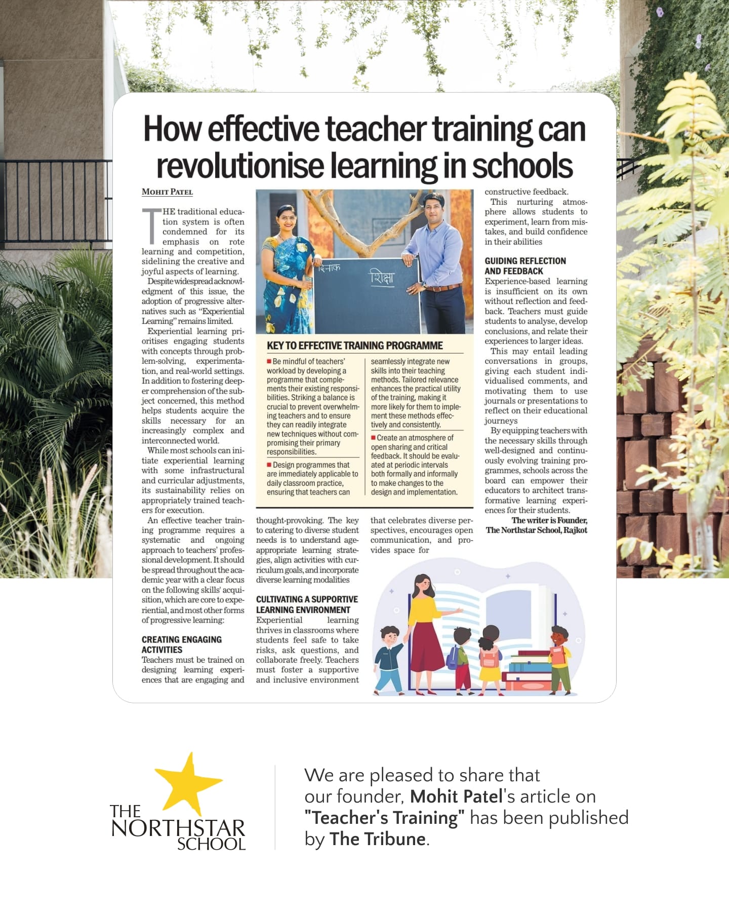The Tribune has published our Founder's "teachers' training" article